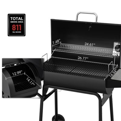 Image showing  Barrel Charcoal Grill with Offset Smoker and Bottom Shelf, 811 sq. in., Black