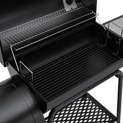 Image showing  Barrel Charcoal Grill with Offset Smoker and Bottom Shelf, 811 sq. in., Black