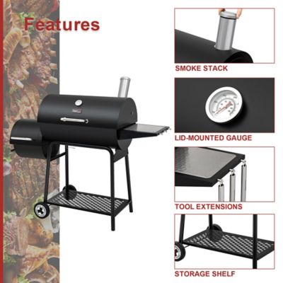 Image showing 5 th Royal Gourmet Barrel Charcoal Grill with Offset Smoker and Bottom Shelf, 811 sq. in., Black