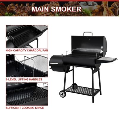 Image showing 6 th Royal Gourmet Barrel Charcoal Grill with Offset Smoker and Bottom Shelf, 811 sq. in., Black