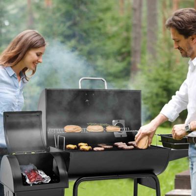 Image showing 9 th Royal Gourmet Barrel Charcoal Grill with Offset Smoker and Bottom Shelf, 811 sq. in., Black