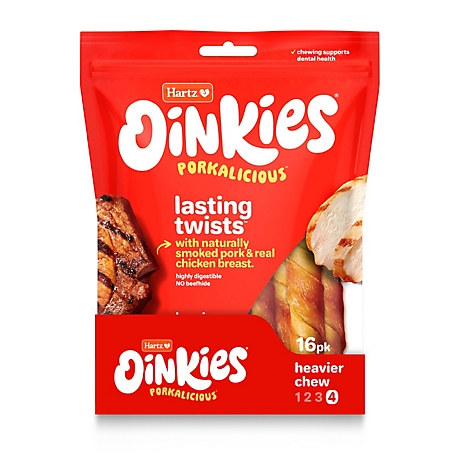 Oinkies Hartz Oinkies Pig Skin Twists with Chicken Dog Chew Treats, 16 ct.