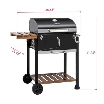 Image showing  BBQ Barrel Charcoal Grill with Handle and Folding Table, 490 sq. in., Black