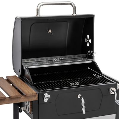 Image showing  BBQ Barrel Charcoal Grill with Handle and Folding Table, 490 sq. in., Black
