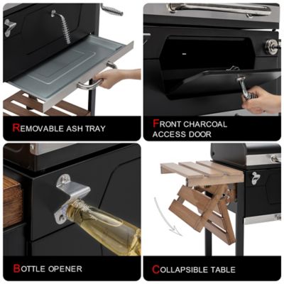 Image showing 5 th Royal Gourmet BBQ Barrel Charcoal Grill with Handle and Folding Table, 490 sq. in., Black