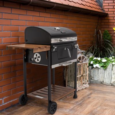 Image showing 9 th Royal Gourmet BBQ Barrel Charcoal Grill with Handle and Folding Table, 490 sq. in., Black