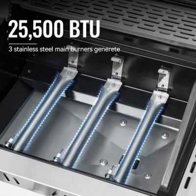 Image showing  3-Burner Stainless Steel Propane Gas Grill with Side Tables, Gray