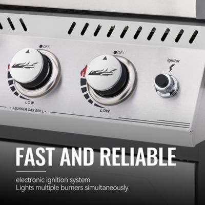 Image showing 7 th Royal Gourmet 3-Burner Stainless Steel Propane Gas Grill with Side Tables, Gray