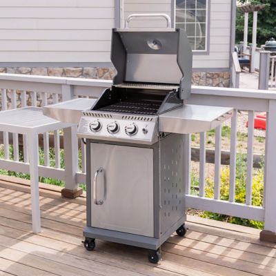 Image showing 8 th Royal Gourmet 3-Burner Stainless Steel Propane Gas Grill with Side Tables, Gray