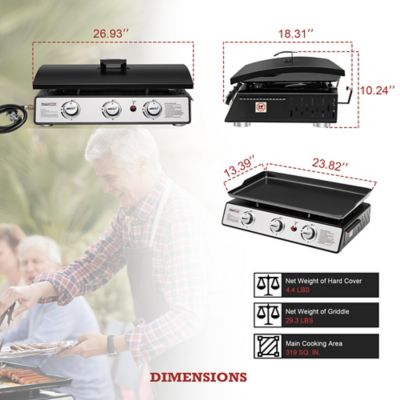 Image showing  3-Burner Portable Propane Gas Flat Top Griddle with Top Hard Cover, 318.95 sq. in., Black