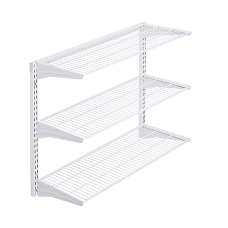 Triton Products Wall Mount Shelving Unit with 3 Steel Wire Shelves & Mounting Hardware, 1795-WHT