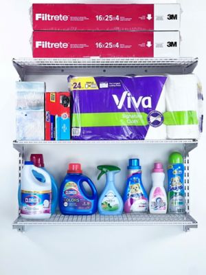 Image showing  Wall Mount Shelving Unit with 3 Steel Wire Shelves & Mounting Hardware, 1795-WHT