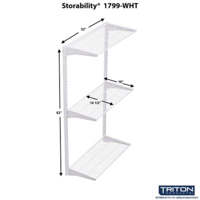 Image showing  Wall Mount Shelving Unit with 3 Steel Wire Shelves & Mounting Hardware, 1799-WHT