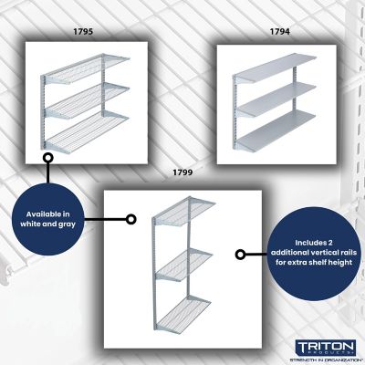 Image showing 6 th Triton Products Wall Mount Shelving Unit with 3 Steel Wire Shelves & Mounting Hardware, 1799-WHT