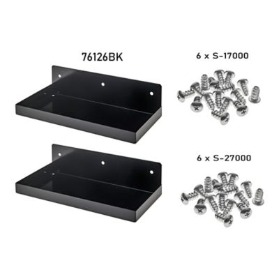 Image showing  12 in. W x 6 in. D Black Epoxy Coated Steel Pegboard Shelf for 1/8 in. and 1/4 in. Pegboard, 2 Pack