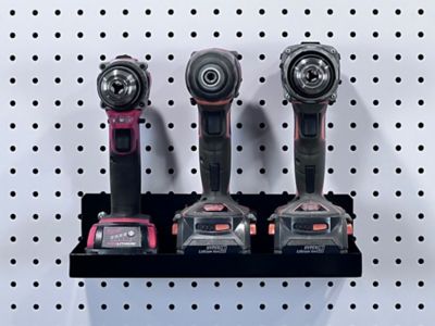 Image showing  12 In. W x 6 In. D Black Epoxy Coated Steel Pegboard Shelf with 36 pc. DuraHook Assortment