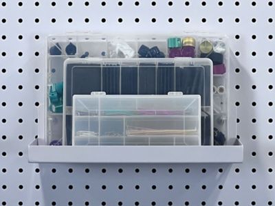 Image showing  12 in. W x 6 in. D White Epoxy Coated Steel Pegboard Shelf for 1/8 in. and 1/4 in. Pegboard