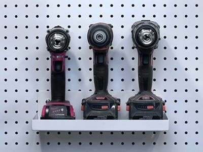 Image showing  12 in. W x 6 in. D White Epoxy Coated Steel Pegboard Shelf for 1/8 in. and 1/4 in. Pegboard