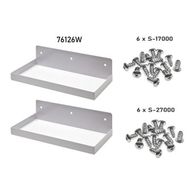 Image showing  12 in. W x 6 in. D White Epoxy Coated Steel Pegboard Shelf for 1/8 in. and 1/4 in. Pegboard, 2 Pack