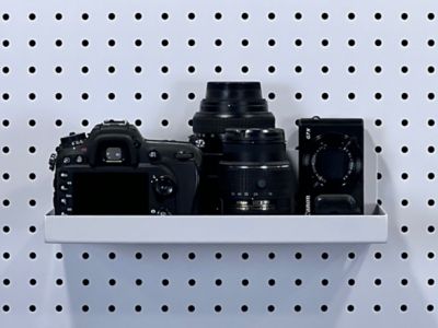 Image showing  12 In. W x 6 In. D White Epoxy Coated Steel Pegboard Shelf with 36 pc. DuraHook Assortment