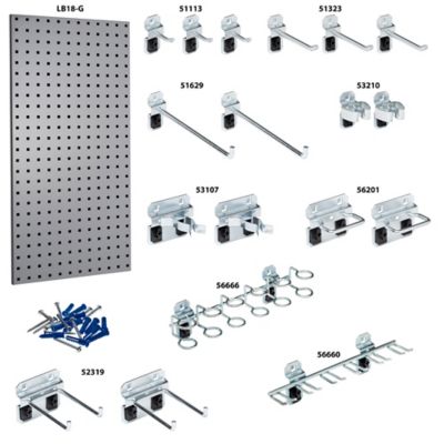 Image showing 5 th Triton Products Epoxy Square Hole Pegboards with 18 pc. Lochook Assortment & Mounting Hardware, LB18-1GH-KIT