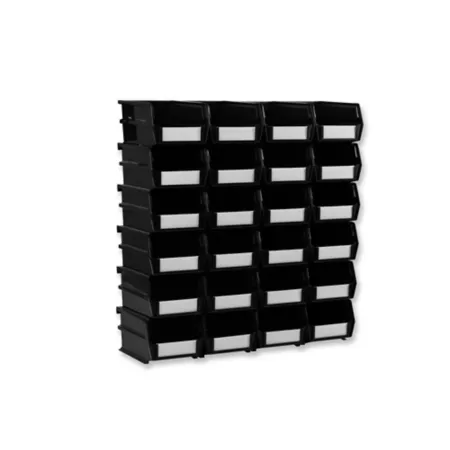 Triton Products 5-3/8 in L x 4-1/8 in W x 3 in H Black Stackable Hanging and Locking Polypropylene 24 CT Bin Organizers