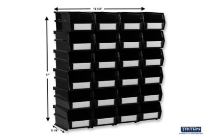Image showing  5-3/8 in. L x 4-1/8 in. W x 3 in. H Black Stacking, Hanging, Interlocking Polypropylene Bins, 24 CT