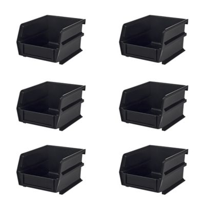 Triton Products 5-3/8 in. L x 4-1/8 in. W x 3 in. H Black Stacking, Hanging, Interlocking Polypropylene Bins, 6 CT