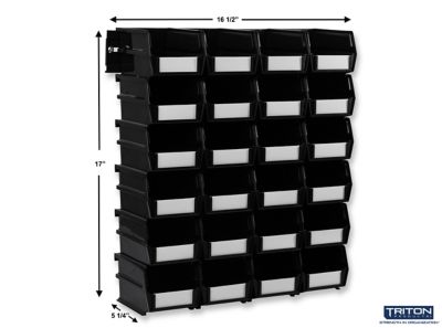 Image showing  Wall Storage Unit with (24) 5-3/8 in. L x 4-1/8 in. W x 3 in. H Black Interlocking Poly Bins & Wall Mount Rails