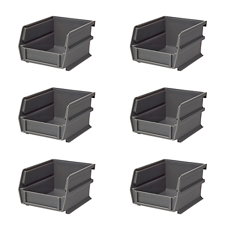 Triton Products 5-3/8 in. L x 4-1/8 in. W x 3 in. H Gray Stacking, Hanging, Interlocking Polypropylene Bins, 6 CT