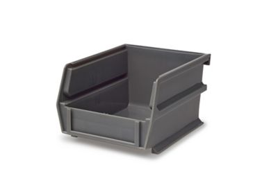 Image showing  5-3/8 in. L x 4-1/8 in. W x 3 in. H Gray Stacking, Hanging, Interlocking Polypropylene Bins, 6 CT