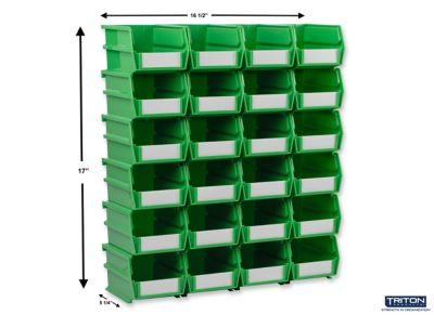 Image showing  5-3/8 in. L x 4-1/8 in. W x 3 in. H Green Stacking, Hanging, Interlocking Polypropylene Bins, 24 CT