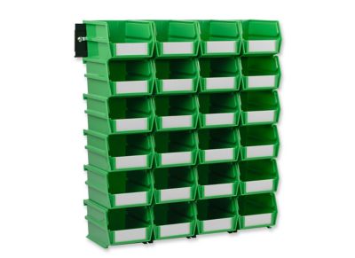 Triton Products Wall Storage Unit with (24) 5-3/8 in. L x 4-1/8 in. W x 3 in. H Green Interlocking Poly Bins & Wall Mount Rails