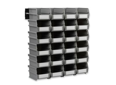 Triton Products Wall Storage Unit with (24) 5-3/8 in. L x 4-1/8 in. W x 3 in. H Gray Interlocking Poly Bins & Wall Mount Rails