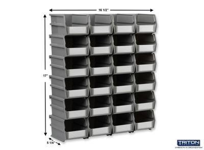 Image showing  Wall Storage Unit with (24) 5-3/8 in. L x 4-1/8 in. W x 3 in. H Gray Interlocking Poly Bins & Wall Mount Rails