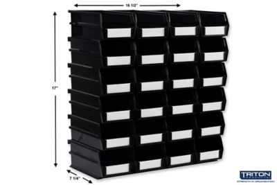 Image showing  7-3/8 in. L x 4-1/8 in. W x 3 in. H Black Stacking, Hanging, Interlocking Polypropylene Bins, 24 CT