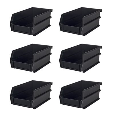 Triton Products 7-3/8 in. L x 4-1/8 in. W x 3 in. H Black Stacking, Hanging, Interlocking Polypropylene Bins, 6 CT