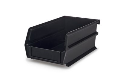 Image showing  7-3/8 in. L x 4-1/8 in. W x 3 in. H Black Stacking, Hanging, Interlocking Polypropylene Bins, 6 CT
