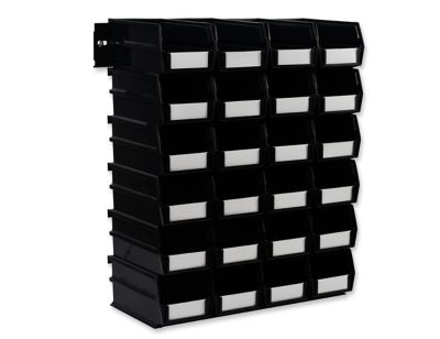 Triton Products Wall Storage Unit with (24) 7-3/8 in. L x 4-1/8 in. W x 3 in. H Black Interlocking Bins & Wall Mount Rails