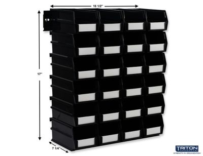 Image showing  Wall Storage Unit with (24) 7-3/8 in. L x 4-1/8 in. W x 3 in. H Black Interlocking Bins & Wall Mount Rails