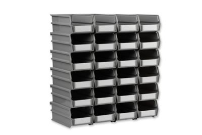 Triton Products 7-3/8 in. L x 4-1/8 in. W x 3 in. H Gray Stacking, Hanging, Interlocking Polypropylene Bins, 24 CT