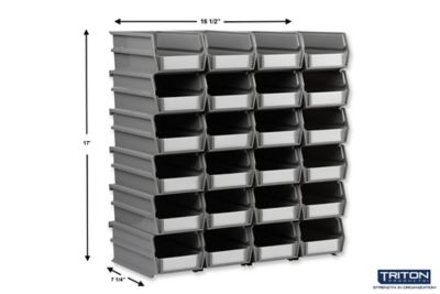 Image showing  7-3/8 in. L x 4-1/8 in. W x 3 in. H Gray Stacking, Hanging, Interlocking Polypropylene Bins, 24 CT