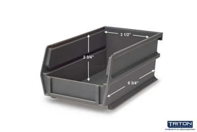 Image showing  7-3/8 in. L x 4-1/8 in. W x 3 in. H Gray Stacking, Hanging, Interlocking Polypropylene Bins, 24 CT