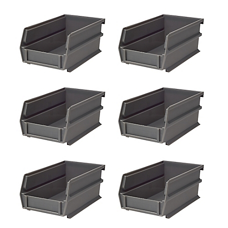 Triton Products 7-3/8 in. L x 4-1/8 in. W x 3 in. H Gray Stacking, Hanging, Interlocking Polypropylene Bins, 6 CT