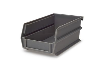Image showing  7-3/8 in. L x 4-1/8 in. W x 3 in. H Gray Stacking, Hanging, Interlocking Polypropylene Bins, 6 CT