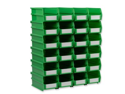 Triton Products 7-3/8 in. L x 4-1/8 in. W x 3 in. H Green Stacking, Hanging, Interlocking Polypropylene Bins, 24 CT