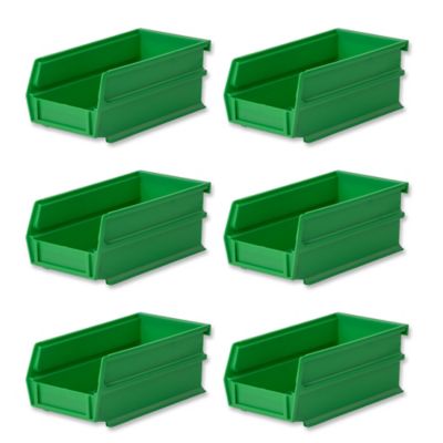 Triton Products 7-3/8 in. L x 4-1/8 in. W x 3 in. H Green Stacking, Hanging, Interlocking Polypropylene Bins, 6 CT