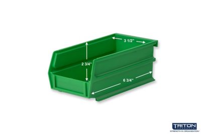 Image showing  7-3/8 in. L x 4-1/8 in. W x 3 in. H Green Stacking, Hanging, Interlocking Polypropylene Bins, 6 CT