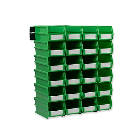 Triton Products Wall Storage Unit with (24) 7-3/8 in. L x 4-1/8 in. W x 3 in. H Green Interlocking Bins & Wall Mount Rails