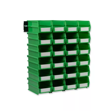 Triton Products Wall Mounted Storage Unit with (24) 7-3/8" Length x 4-1/8" Width x 3" Height Green Locking Bins and Wall Mounting Rails Storage Bins